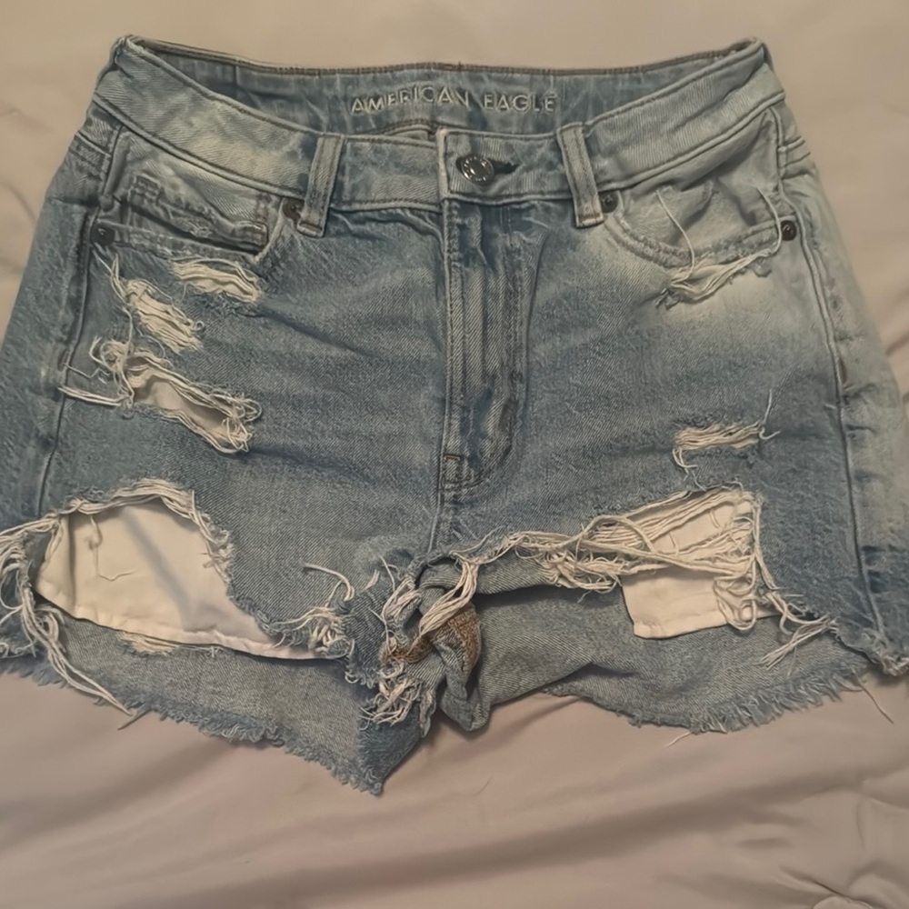 American Eagle Outfitters Blue Jean Shorts Distressed High-Waisted